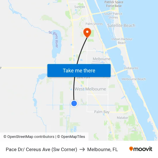 Pace Dr/ Cereus Ave (Sw Corner) to Melbourne, FL map