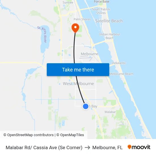 Malabar Rd/ Cassia Ave (Se Corner) to Melbourne, FL map