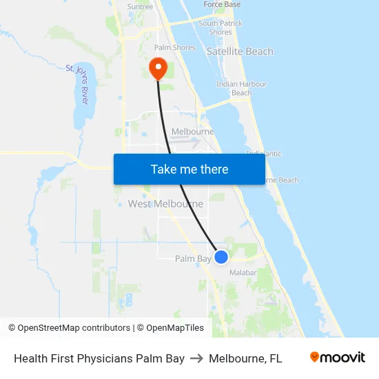 Health First Physicians Palm Bay to Melbourne, FL map