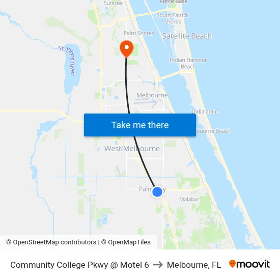 Community College Pkwy @ Motel 6 to Melbourne, FL map