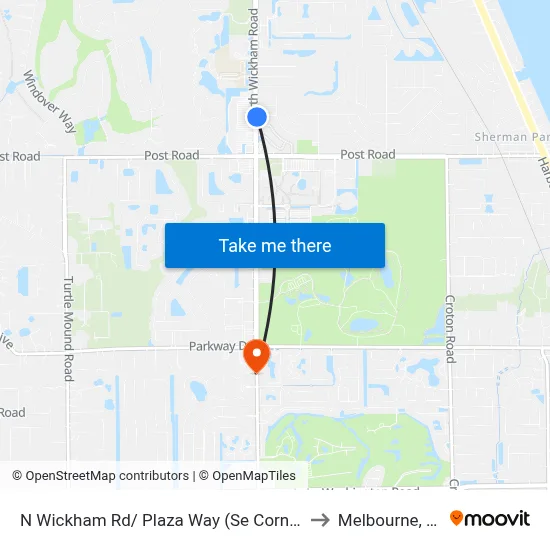 N Wickham Rd/ Plaza Way (Se Corner) to Melbourne, FL map