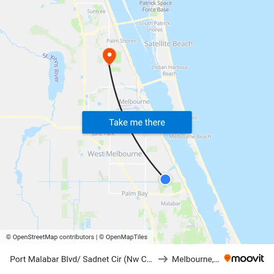 Port Malabar Blvd/ Sadnet Cir (Nw Corner) to Melbourne, FL map