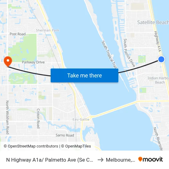 N Highway A1a/ Palmetto Ave (Se Corner) to Melbourne, FL map