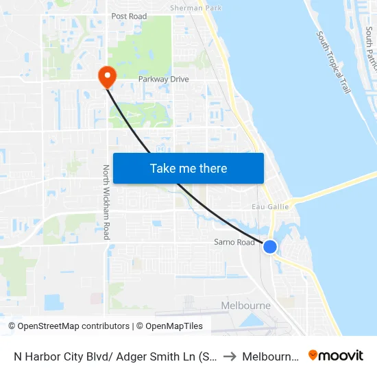 N Harbor City Blvd/ Adger Smith Ln (Sw Corner) to Melbourne, FL map
