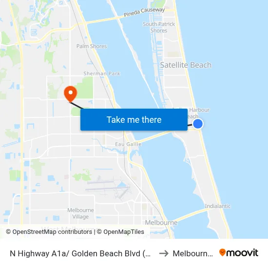 N Highway A1a/ Golden Beach Blvd (Nw Corner) to Melbourne, FL map