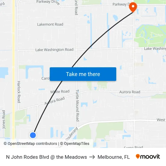 N John Rodes Blvd @ the Meadows to Melbourne, FL map