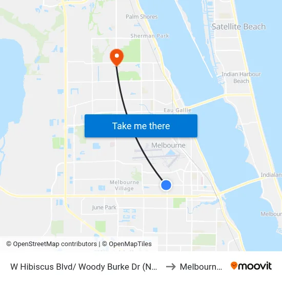 W Hibiscus Blvd/ Woody Burke Dr (Ne Corner) to Melbourne, FL map