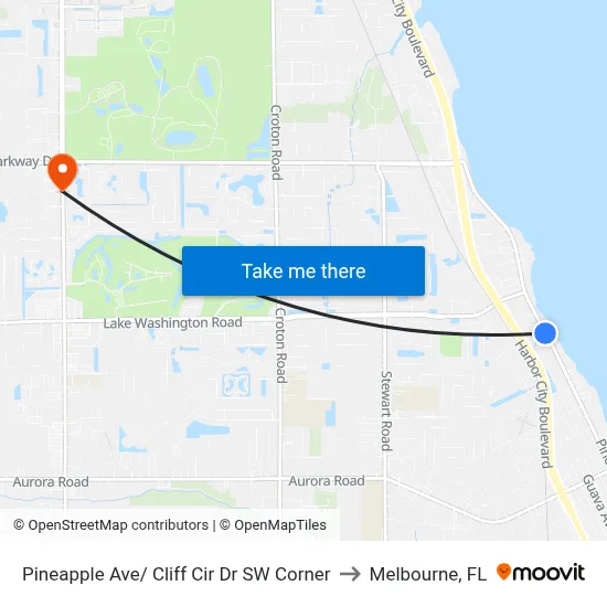 Pineapple Ave/ Cliff Cir Dr SW Corner to Melbourne, FL map