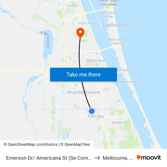 Emerson Dr/ Americana St (Se Corner) to Melbourne, FL map