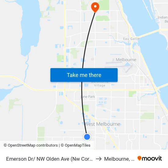 Emerson Dr/ NW Olden Ave (Nw Corner) to Melbourne, FL map