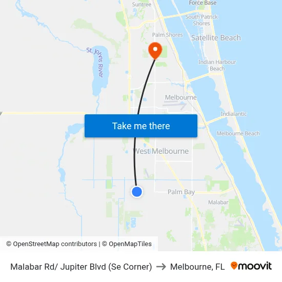 Malabar Rd/ Jupiter Blvd (Se Corner) to Melbourne, FL map