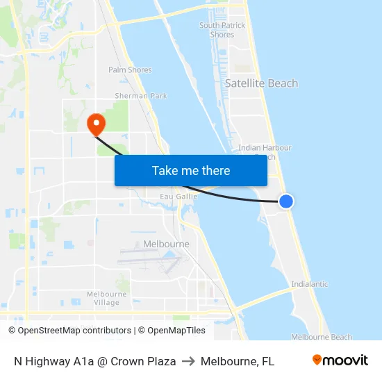 N Highway A1a @ Crown Plaza to Melbourne, FL map