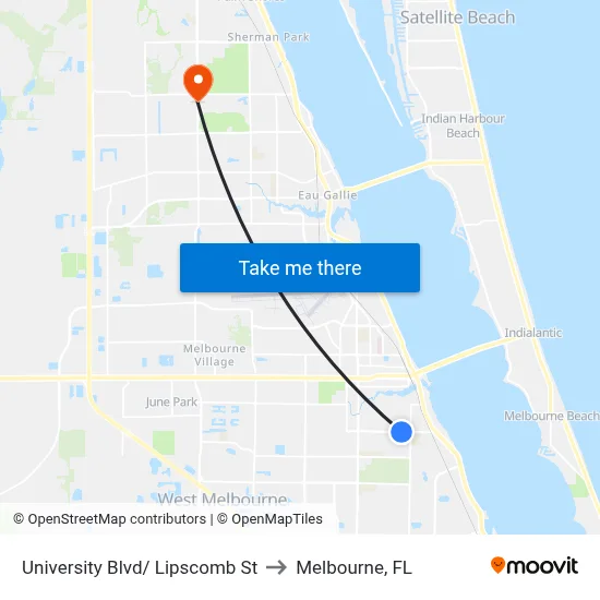 University Blvd/ Lipscomb St to Melbourne, FL map