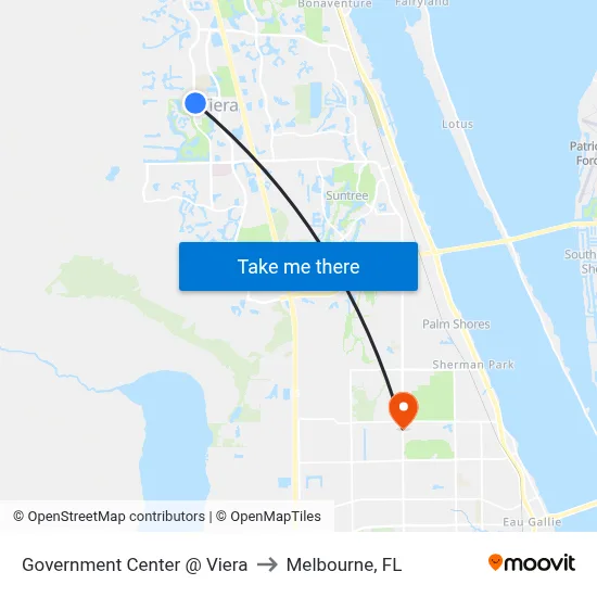 Government Center @ Viera to Melbourne, FL map