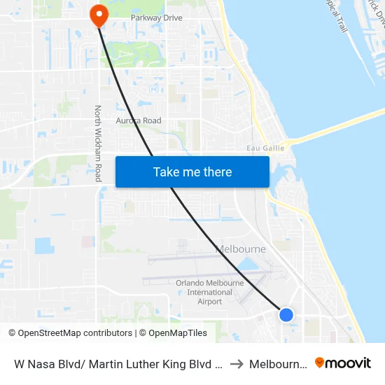 W Nasa Blvd/ Martin Luther King Blvd (Ne Corner) to Melbourne, FL map