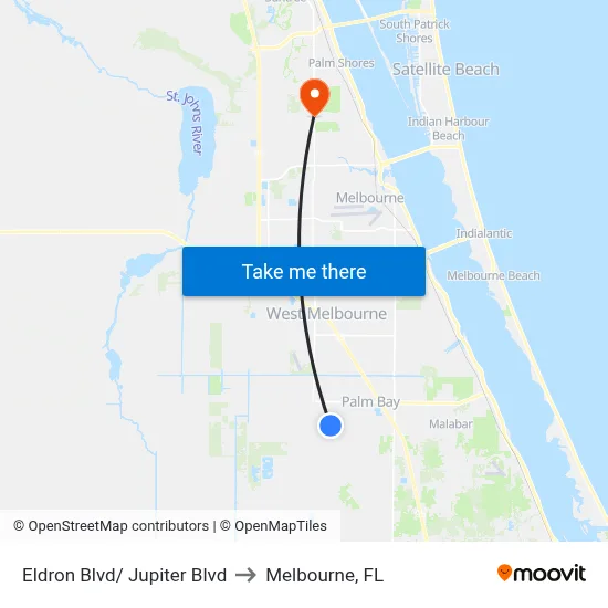 Eldron Blvd/ Jupiter Blvd to Melbourne, FL map