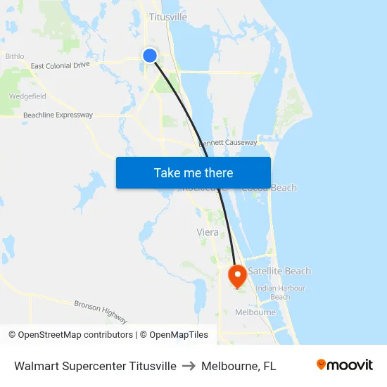Walmart Supercenter Titusville to Melbourne, FL map