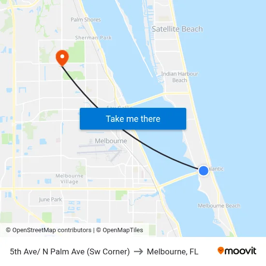 5th Ave/ N Palm Ave (Sw Corner) to Melbourne, FL map