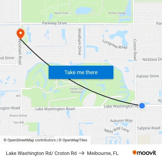Lake Washington Rd/ Croton Rd to Melbourne, FL map