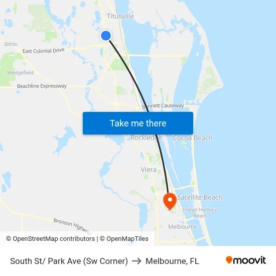 South St/ Park Ave (Sw Corner) to Melbourne, FL map