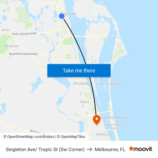 Singleton Ave/ Tropic St (Sw Corner) to Melbourne, FL map