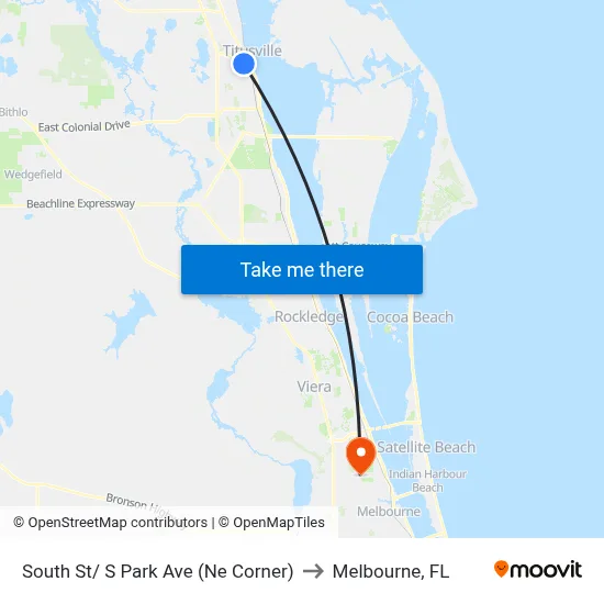 South St/ S Park Ave (Ne Corner) to Melbourne, FL map