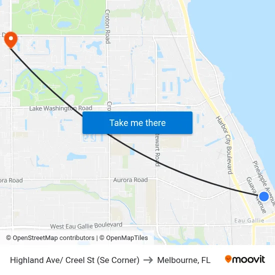Highland Ave/ Creel St (Se Corner) to Melbourne, FL map