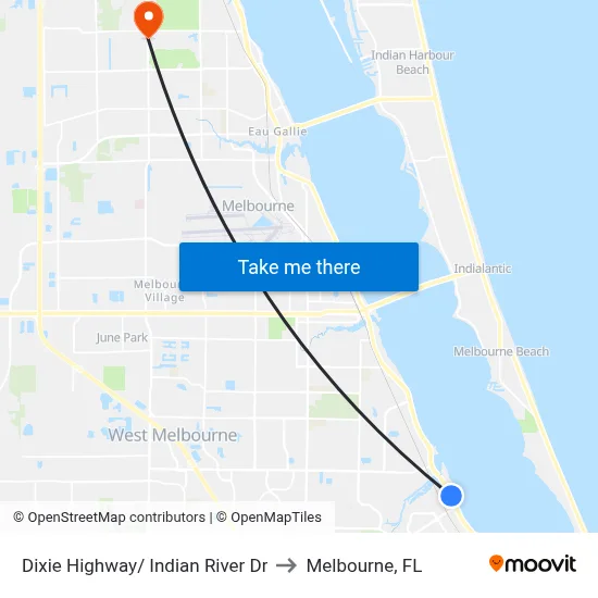 Dixie Highway/ Indian River Dr to Melbourne, FL map
