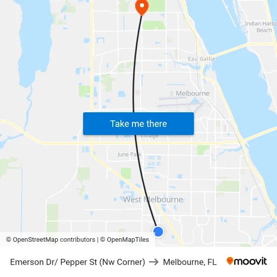 Emerson Dr/ Pepper St (Nw Corner) to Melbourne, FL map