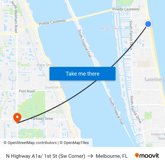 N Highway A1a/ 1st St (Sw Corner) to Melbourne, FL map
