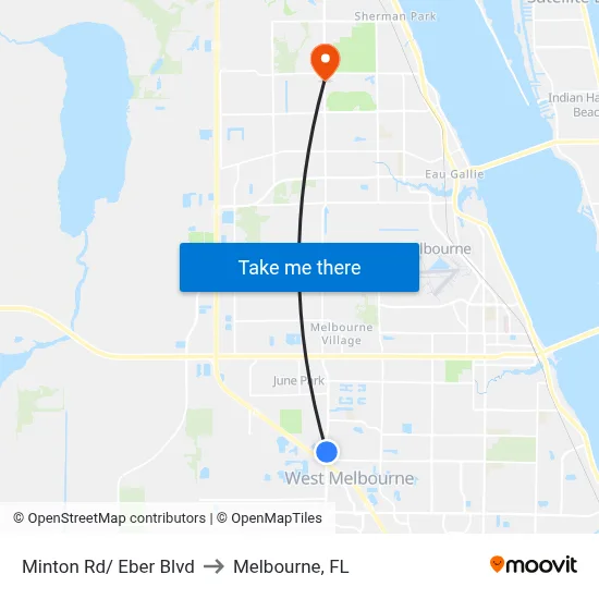 Minton Rd/ Eber Blvd to Melbourne, FL map