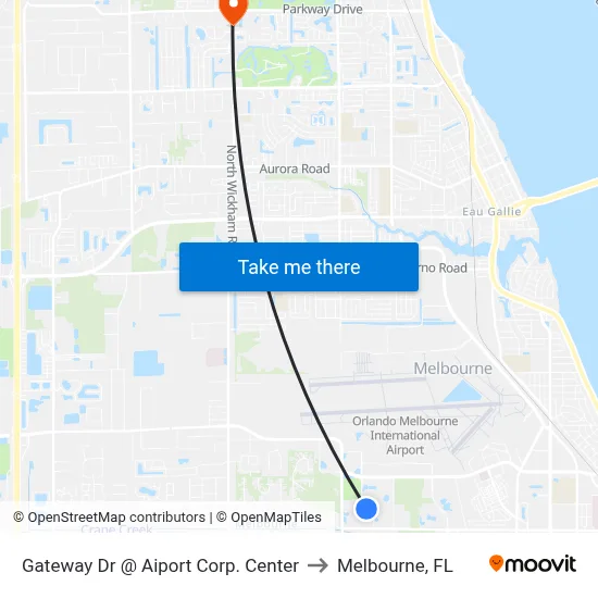 Gateway Dr @ Aiport Corp. Center to Melbourne, FL map