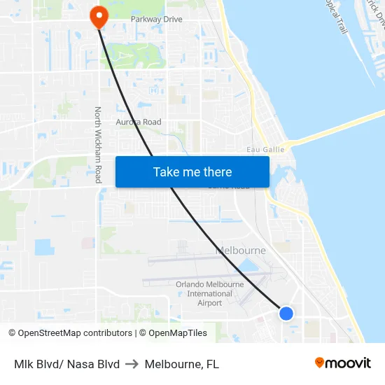 Mlk Blvd/ Nasa Blvd to Melbourne, FL map