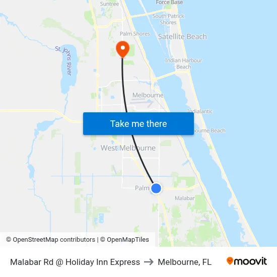 Malabar Rd @ Holiday Inn Express to Melbourne, FL map