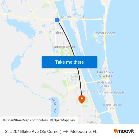Sr 520/ Blake Ave (Se Corner) to Melbourne, FL map