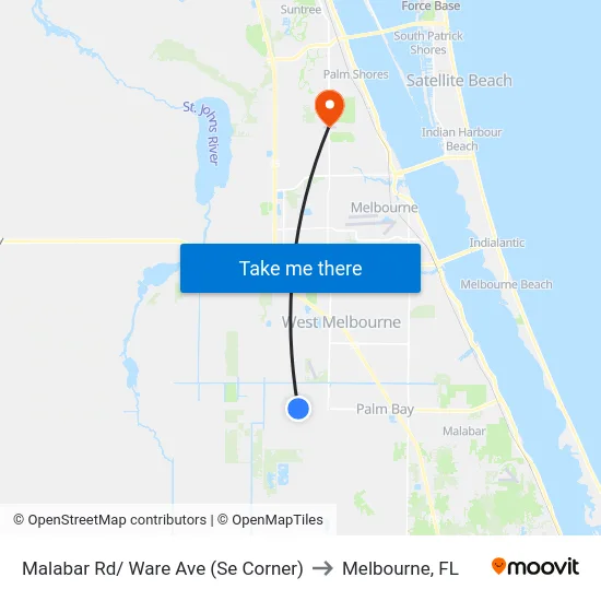 Malabar Rd/ Ware Ave (Se Corner) to Melbourne, FL map