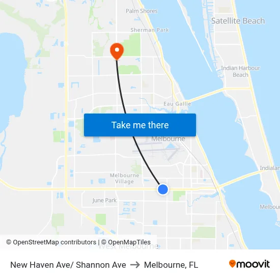 New Haven Ave/ Shannon Ave to Melbourne, FL map