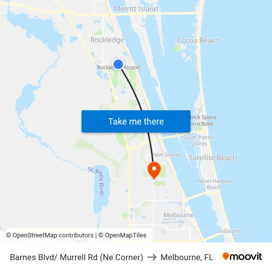 Barnes Blvd/ Murrell Rd (Ne Corner) to Melbourne, FL map