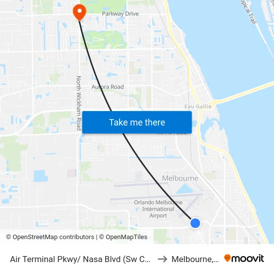 Air Terminal Pkwy/ Nasa Blvd (Sw Corner) to Melbourne, FL map