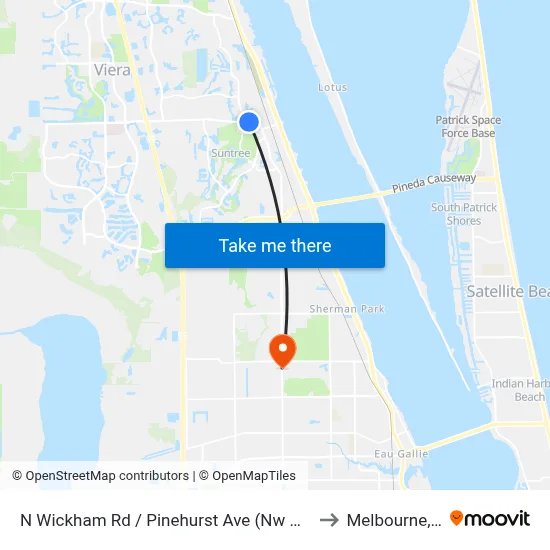N Wickham Rd / Pinehurst Ave (Nw Corner) to Melbourne, FL map