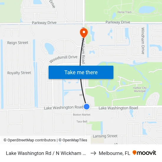 Lake Washington Rd / N Wickham Rd to Melbourne, FL map
