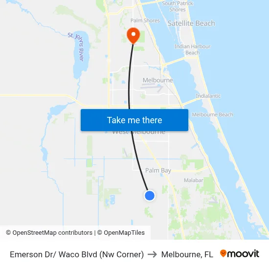 Emerson Dr/ Waco Blvd (Nw Corner) to Melbourne, FL map