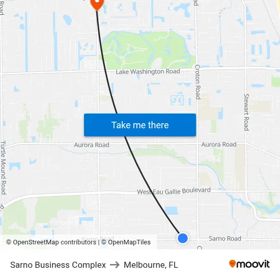Sarno Business Complex to Melbourne, FL map