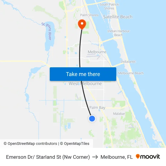 Emerson Dr/ Starland St (Nw Corner) to Melbourne, FL map