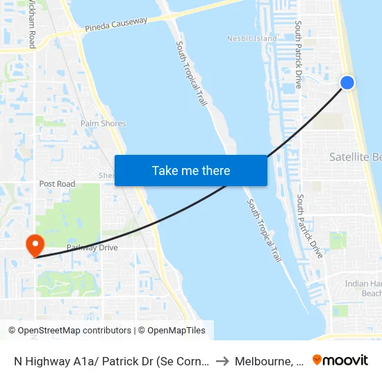 N Highway A1a/ Patrick Dr (Se Corner) to Melbourne, FL map