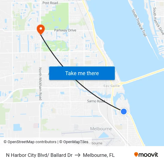 N Harbor City Blvd/ Ballard Dr to Melbourne, FL map