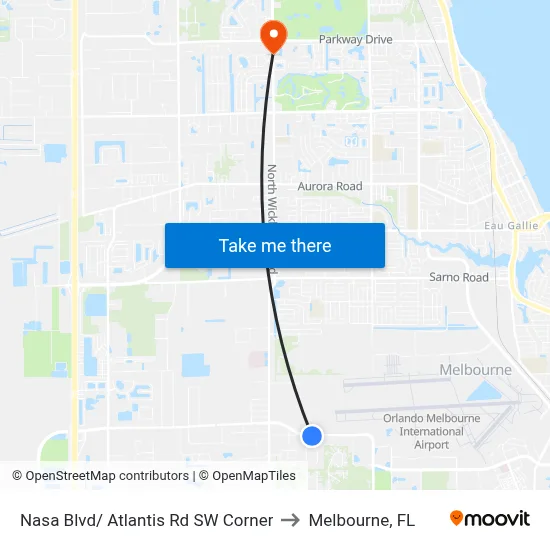 Nasa Blvd/ Atlantis Rd SW Corner to Melbourne, FL map