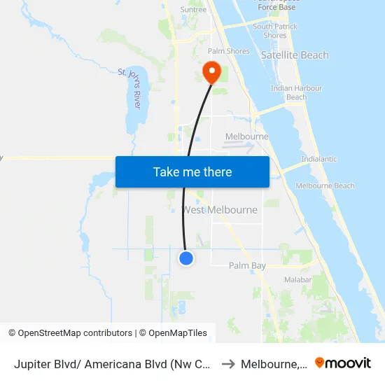 Jupiter Blvd/ Americana Blvd (Nw Corner) to Melbourne, FL map