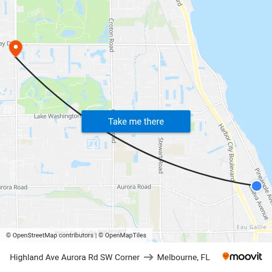 Highland Ave Aurora Rd SW Corner to Melbourne, FL map