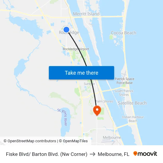 Fiske Blvd/ Barton Blvd. (Nw Corner) to Melbourne, FL map
